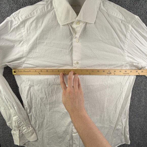 Massimo Dutti Men White Tessuto Italiano Long Sleeve Button Up Shirt Size 17 - Picture 4 of 15